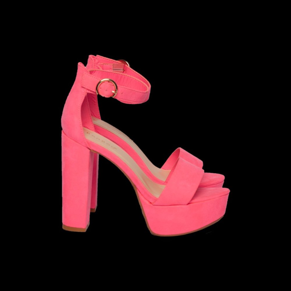 COPY - bubble gum pink strappy platforms heels